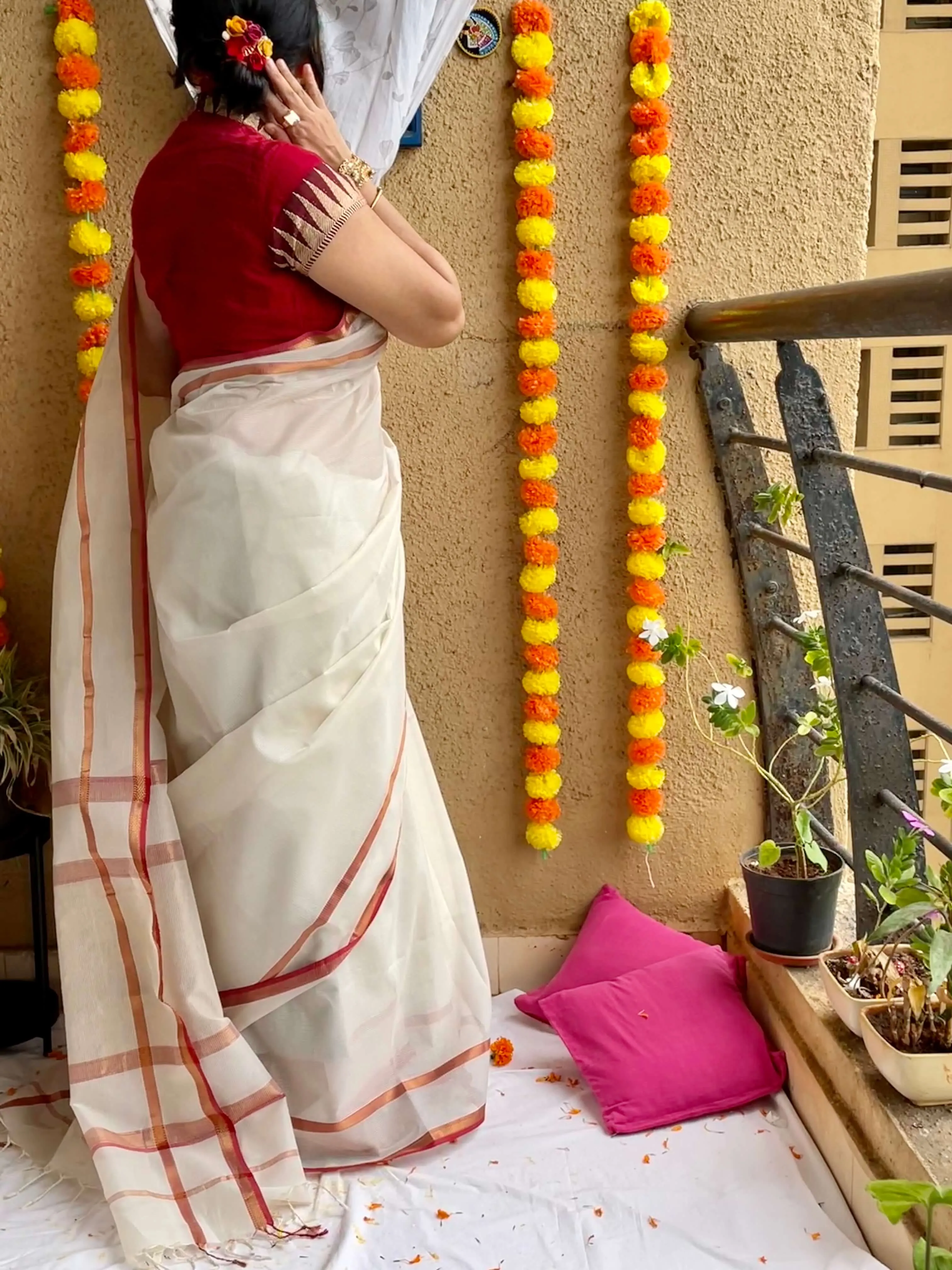 white Maheshwari Saree ~ Rang collection